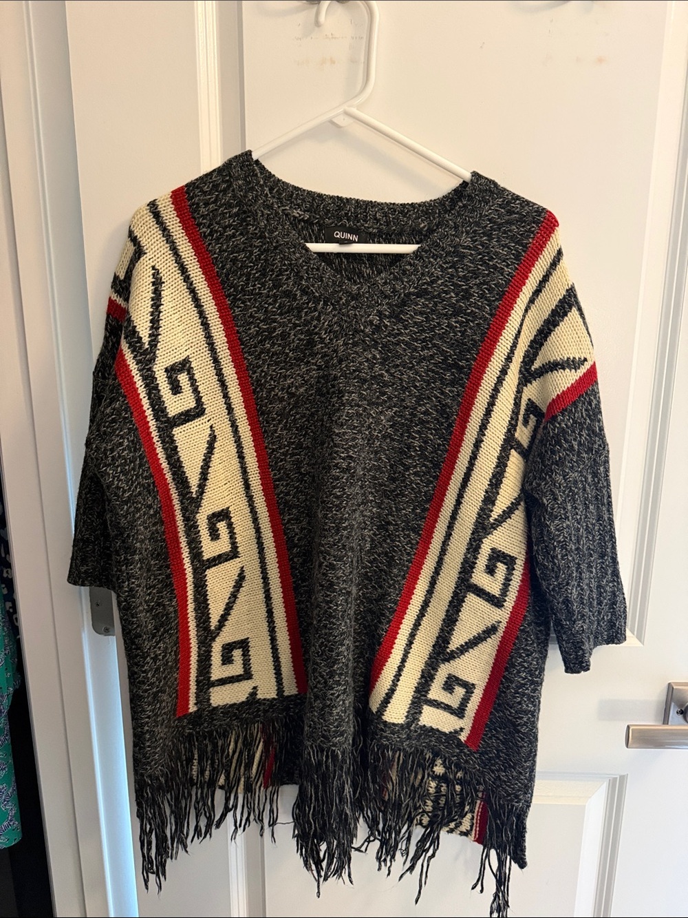 Quinn Western Charcoal Cotton/Wool Knit Poncho Sweater